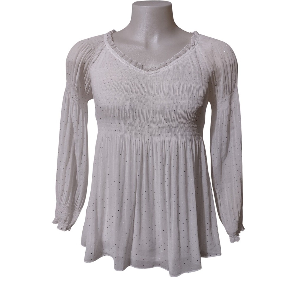 Valerie Stevens Shirt Women's Size Medium Long Sleeve Lined Holiday Glitz  White